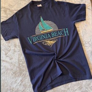 Vintage Virginia Beach Sailboat Navy Blue T-Shirt Size Medium Tourist
